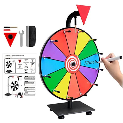 Eolaks Preisrad - 12-Zoll-Spinnrad mit trocken abwischbarem Marker und Radiergummi | 12 Slots Farbpreisräder mit Ständer, Glücksradspiel für Karneval, Spielcasino