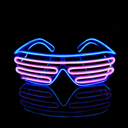 Therlan LED Brille Party, Neon Leuchtbrille, PartyBrille Leuchten, LED Sonnenbrille, LED Flashing Kostüme Atzenbrille Led Brille für Rave EDM Party (Blau - Rosa) - Blau - Rosa