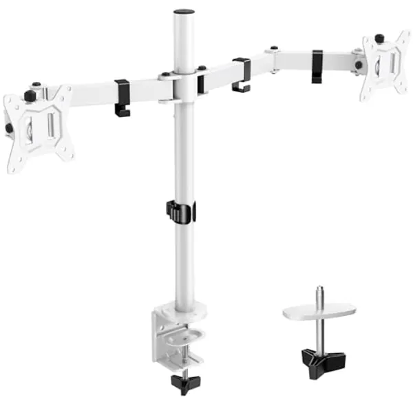 ErGear Dual Monitor Mount for Desk, Fully Adjustable Dual Monitor Arm Fits 2 Computer Screens up to 32 inch, White Monitor Arm Desk Stand for 2 Monitors, Each Arm Holds Up to 17.6 lbs, White