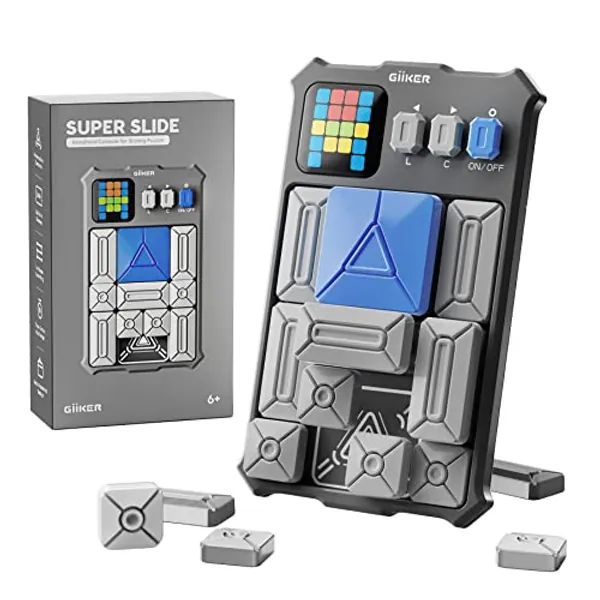 GiiKER Super Slide Puzzle Games, Original 500+ Challenges Brain Teaser Puzzle, Toys for Kids, Travel Games Birthday Gifts Easter Basket Stuffers for Boys Girls, Activities for Road Trips - Moon Grey