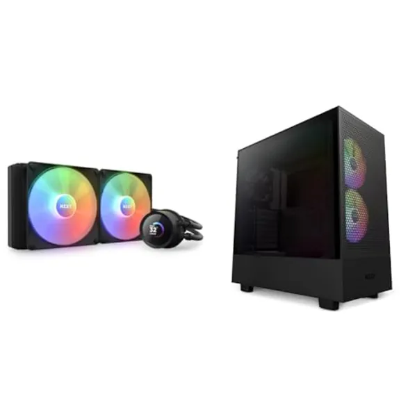 NZXT Kraken 280 RGB - RL-KR280-B1-280mm AIO CPU Liquid Cooler & H5 Flow RGB Compact ATX Mid-Tower PC Gaming Case – High Airflow Perforated Front Panel – Tempered Glass Side Panel