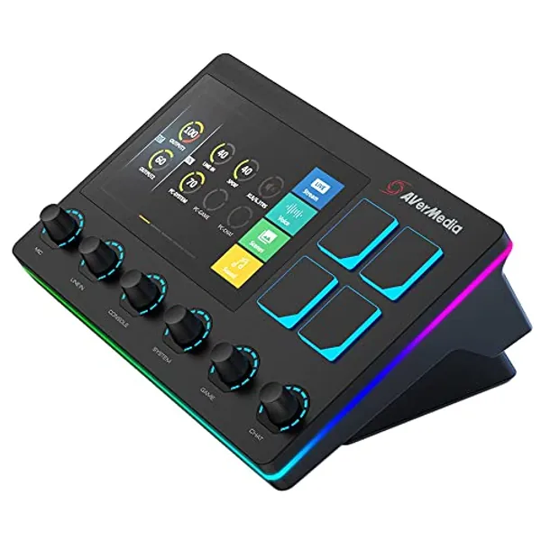 AVerMedia Live Streamer AX310 - Creator Control Center, 6 Track Audio Mixer with IPS Touch Panel, Trigger Actions on OBS, Streamlabs, Spotify, VTube, Twitch, ​YouTube, and more
