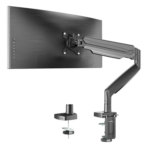 UPGRAVITY Ultrawide Monitor Mount for Heavy Duty 13"-35" Flat/Curved Computer Screens, Single Gas Spring Monitor Arm Holds up to 30.8lbs, Height Adjustable VESA Monitor Stand w/Clamp/Grommet Base