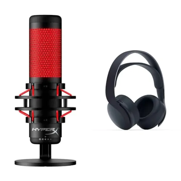 HyperX QuadCast - USB Condenser Gaming Microphone & Playstation Pulse 3D Wireless Headset – Midnight Black