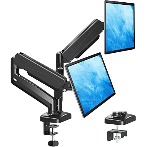 MOUNTUP Dual Monitor Stand for Desk, Adjustable Gas Spring Double Monitor Mount Holds 4.4-17.6 lbs and 13-32 Inch Screens, Monitor Arms for 2 Monitors, VESA 75x75 100x100 with C-clamp& Grommet MU0005 - Black