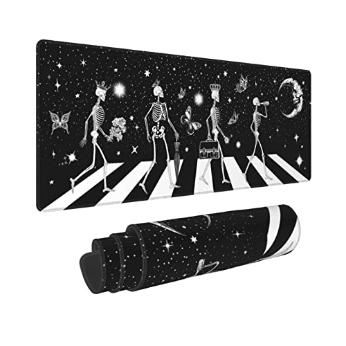 Black and White Skeleton Goth Mouse Pad Extended Large Gaming Mouse Pad XL Oversized Desk Pad Stitched Edges, 31.5 X 11.8 Inch - Aesthetic - 11.8 x 31.5 in