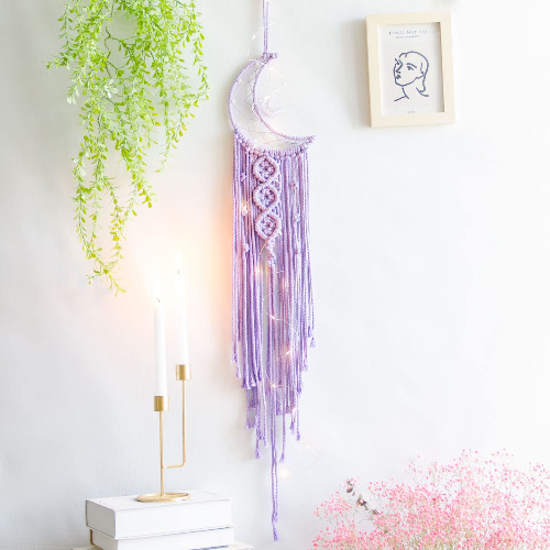Moon Dream Catcher Purple Girls Room Decor Handmade Wall Decor Dream Catchers Macrame Dreamcatcher for Bedroom Living Room Wall Hanging Tapestry Decorations - Purple
