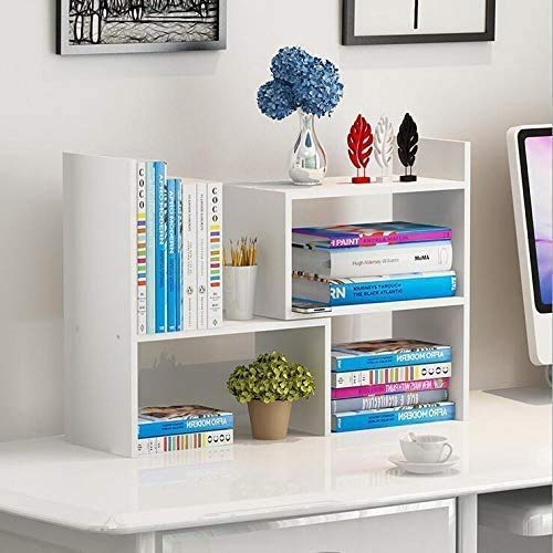 Wood Adjustable Desktop Storage Organizer Display Shelf Rack, Office Supplies Desk Organizer,White - White