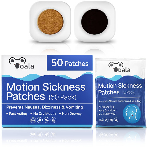 Ooala Motion Sickness Patches (50 Pack) | Rapidly Prevents & Relieves Nausea, Vomiting, & Dizziness | Box of 50 - 