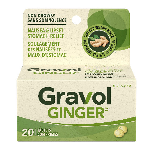 Gravol Ginger Tablets for Upset Stomach and Nausea, 20 Tablets - 