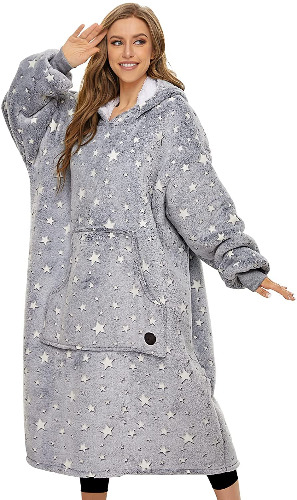 THREE POODLE Wearable Blanket Hoodie for Women Men Adults ,Oversized Hooded Blanket with Big Pocket , Super Warm Soft Cozy Sherpa Blanket Sweatshirt - Luminous Star Adult-Extra Long