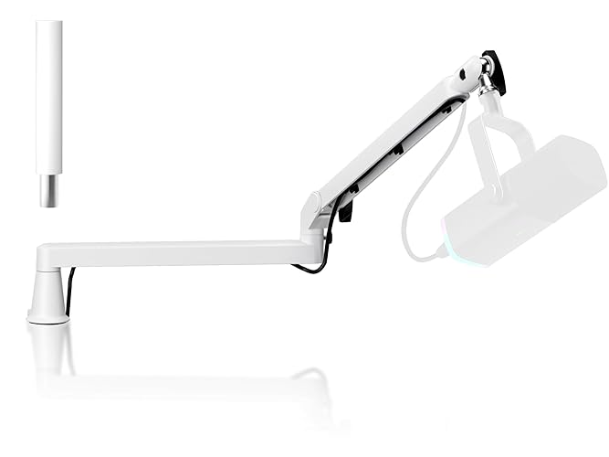 Prizmora Low Profile Mic Arm Microphone Boom Arm Professional Adjustable with 15cm Riser Solid Desk Mount Clamp Cable Management Microphone Holder Stand for Podcast Streaming Gaming Mic Stand White - white