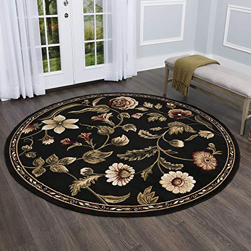Home Dynamix Optimum Amell Traditional Floral Area Rug, 8 ft, Black/Burgundy - 7'10" Round