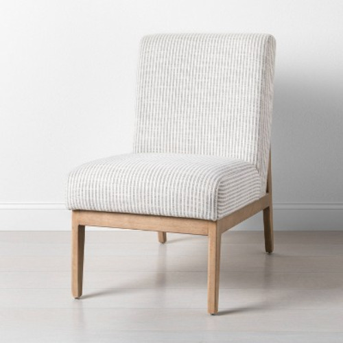 Upholstered Natural Wood Slipper Accent Chair