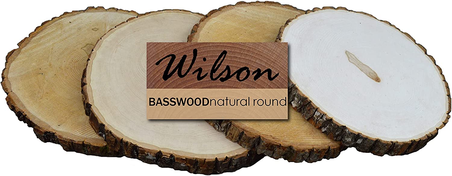 Wilson Enterprises 4 Pack Basswood Round Rustic Wood, Unsanded, 9-11" Diameter (Large) Excellent for Wedding Centerpiece, DIY Woodland Projects, Table Chargers, or Country Decor - Large