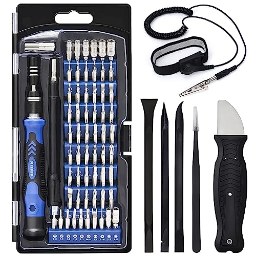STREBITO Precision Screwdriver Set, 79 in 1 Screwdriver Kit with 58 Bits & Anti Static Wrist Strap, Magnetic Driver Electronics Repair Tool Kit for Computer, iPhone, Laptop, Cell Phone, Macbook, PS4/5 - 79Pieces - Blue