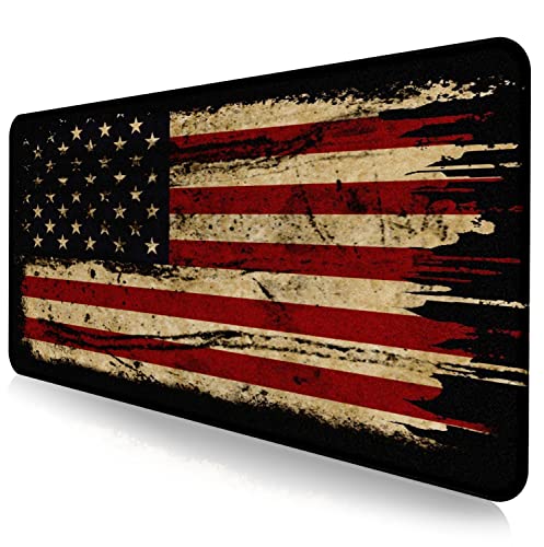 Large Extended Gaming Mouse Pad with Stitched Edges, Non-Slip Waterproof Rubber Base Mouse Pad for Office, Computer, Keyboard, Laptop and Home Desk Pad 35.4 x 15.7 x 0.12 Inch (American Antique Flag) - American Antique Flag