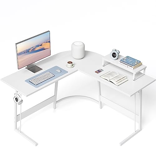 CubiCubi L Shaped Desk, 47 inch Gaming Desk Corner Desk with Monitor Stand for Home Office Study Writing Workstation, White - 47 inch - White
