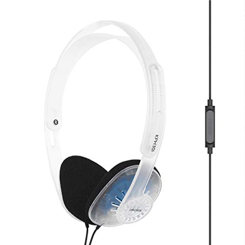 Koss KPH30iCL On-Ear Headphones, in-Line Microphone and Touch Remote Control, D-Profile Design, Wired with 3.5mm Plug (Clear) - Clear