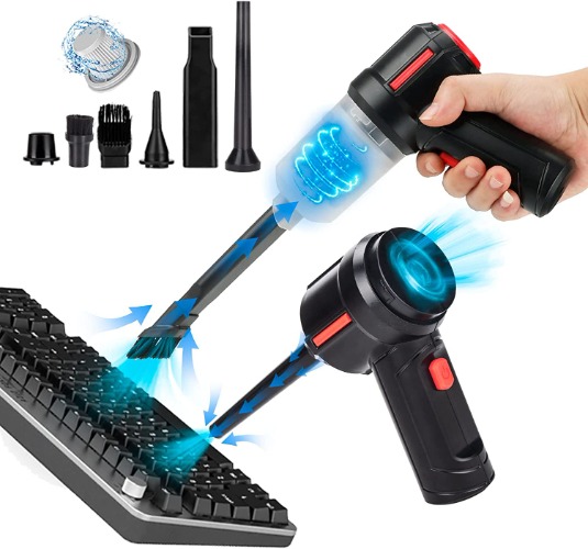 Meudeen Electric Air Duster for Keyboard Cleaning- Rechargeable Air Duster for Computer Cleaning- Compressed Air Duster- Mini Vacuum- Keyboard Cleaner 3-in-1 - Black