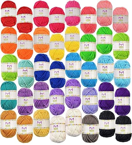 40 Assorted Colors Acrylic Yarn Skeins with 7 E-Books - 875 Yards of Perfect Yarn for Crocheting and Knitting Mini Project - by Mira HandCrafts - Joyful - 40