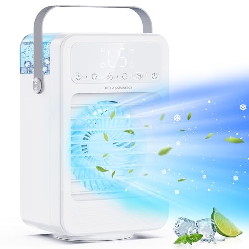 Portable Air Conditioner, Air Cooler with 90° Oscillation, All-in-1 Mini Air Conditioner, Air Cooling Fan with Timer 1-8H, 5 Wind Speeds, 2 Spray Modes, for Home, Office, Bedroom - Gorgeous White