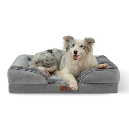 Bedsure Large Dog Bed Sofa - Washable Orthopedic Dog Beds and Couch with Removable Flannel Zipper Cover,Grey,89x63x18cm