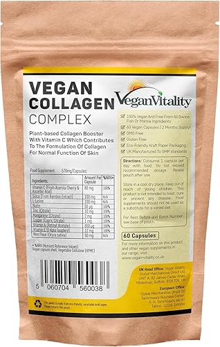 Vegan Collagen Supplement For Skin, Hair, Nails, Joints & Bones with Biotin, Lysine, Bamboo Silica, Zinc, Vitamin C, E & A. 2 Months Supply. Collagen For Vegans and Vegetarians
