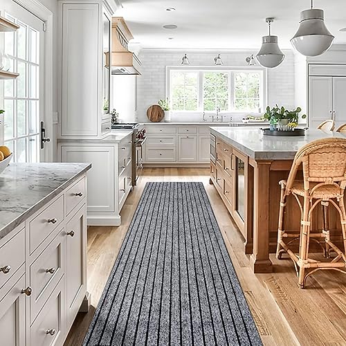 Gotohipi Custom Sizes Runner Rug 2'x7'Indoor Outdoor Utility Carpet,Area Rugs with Non Slip Rubber Backing for Hallway Kitchen Entryway Balcony Garage Stair Laundry - Stripe-gray - 2ftx7ft