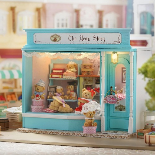CUTEROOM DIY Dollhouse Miniature Kit with Furniture, 3D Wooden Miniature Doll House with Music Box & LED Lights,1:24 Scale DIY House Kit (F016) - F016