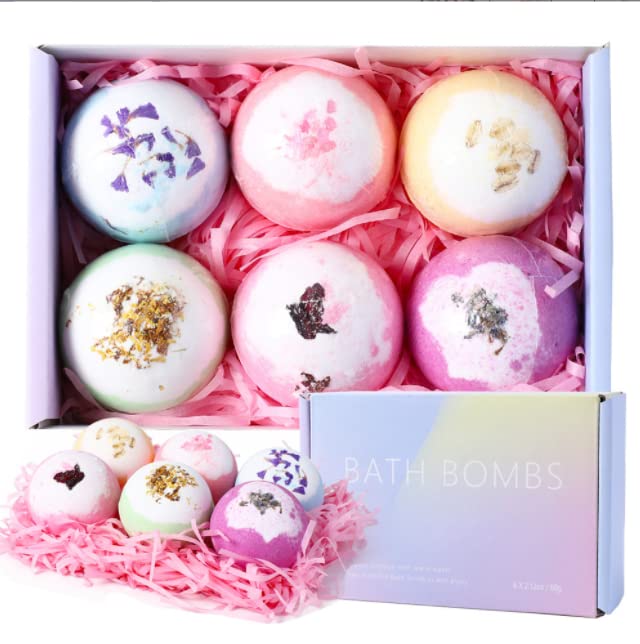 Uandhome Bath Bombs Gift Set 6 Pack, Natural Handmade Essential Oil SPA Bubble Bath Bomb Balls 6 Pieces, Shower Bombs with Moisturizing Shea Butter for Women Girls Kids Mom Valentine’s Day Birthday