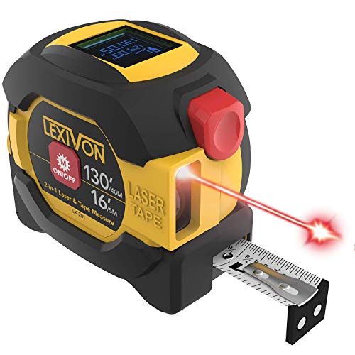 LEXIVON 2 in 1 Digital Laser Tape Measure | 130ft/40m Laser Distance Meter Display On Backlit LCD Screen with 16ft/5m AutoLock Measuring Tape | Ft/Inch/Fractions/M/mm(LX-201) - 130ft/40m - Laser Tape Measure