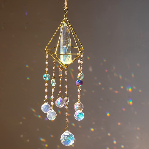 Hanging Suncatchers with Crystal Ball Prisms and Citrine Rainbow Maker Chandelier Pendant Garden Hanging Sunlight Catcher Ornament for Home Cars Decoration - Style-3