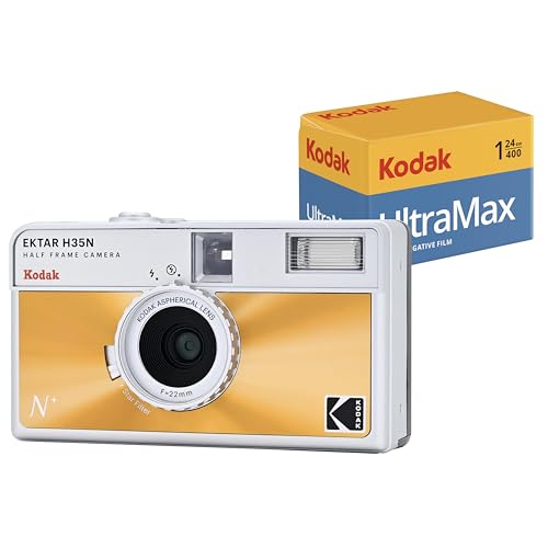 KODAK EKTAR H35N Half Frame Film Camera Bundle with Kodak Ultramax 400/24EXP 35mm Roll Film (Glazed Orange) - Glazed Orange - Bundle
