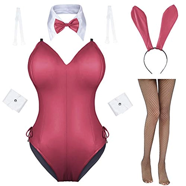 AiMiNa Womens Bunny Girl Senpai Cosplay Anime Role Costume One Piece Bodysuit stockings set