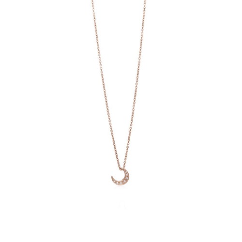 Crescent Moon Necklace Gold With Diamonds - 14K Rose Gold