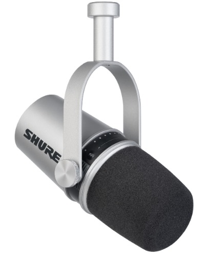 Shure MV7 USB Microphone for Podcasting, Recording, Live Streaming & Gaming, Built-in Headphone Output, All Metal USB/XLR Dynamic Mic, Voice-Isolating Technology, TeamSpeak & Zoom Certified – Silver
