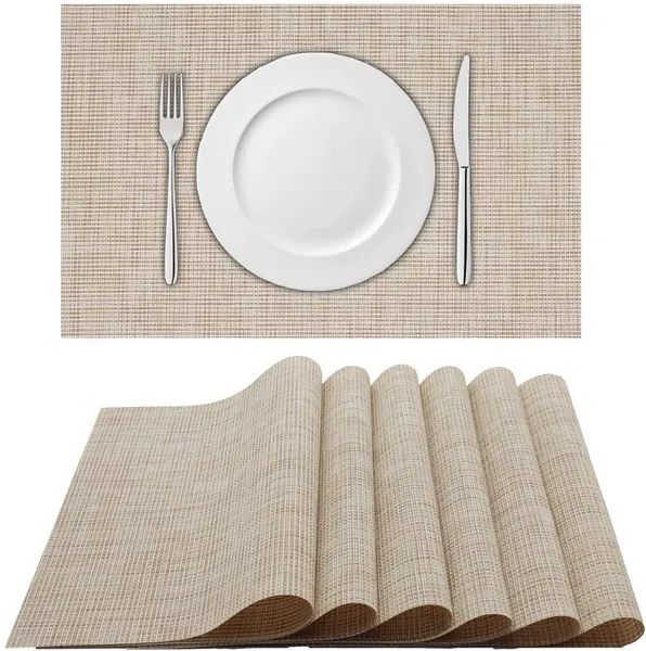 ADRIMER Set of 6 Placemats,Placemats for Dining Table,Heat-Resistant Placemats, Stain Resistant Washable PVC Table Mats,Kitchen Table mats, 30x45cm