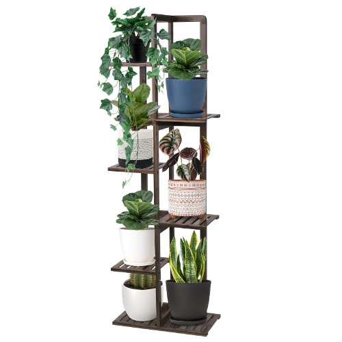 H HOMEXIN Bamboo Plant Stand Rack - Indoor & Outdoor Plant Stand 6 Tier 7 Potted Multiple Flower Planter Pot Holder Shelf Rack Display for Patio Garden Corner Balcony Living Room