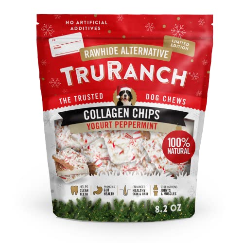 TRURANCH Holiday Limited Edition Peppermint Yogurt Chips 8.2oz, All-Natural Hydrolyzed Collagen, Rawhide Free, 50% Protein, Healthy Limited Ingredients Dog Chew, for Small, Medium and Large Dogs