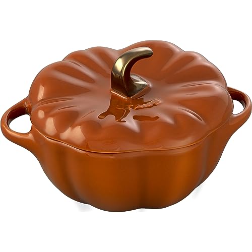 STAUB Ceramic Pumpkin Dish, .75 Qt, 24-oz, Burnt Orange, Oven Safe - 24-oz Matte Black