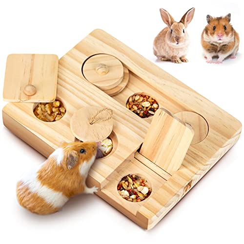 MWAOWM Guinea Pig Foraging Toys, 6 in 1 Hamsters Wooden Interactive Enrichment Toys, Treat Dispenser for Small Animal Funny Toys, for Rabbits, Bunny, Chinchillas, Rats and Gerbils