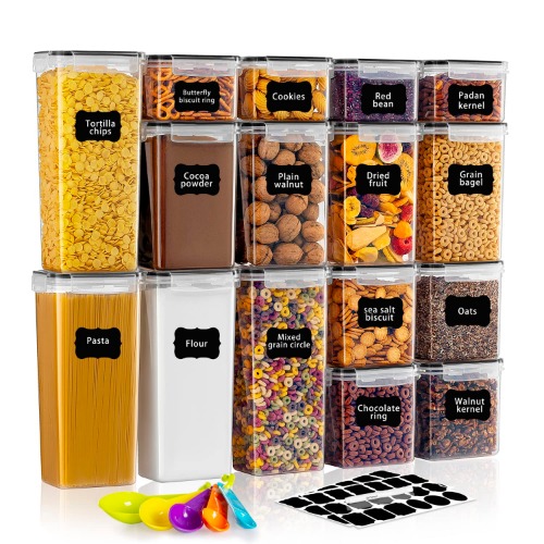 [16 Pack] Feshory Airtight Food Storage Containers Set for Kitchen & Organisation - Pantry Storage Organiser, Cereal Storage Containers with 100% Leak-Proof Lids Ideal for Dry and Wet Food