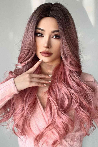 Fashion Wave Synthetic Long Wigs in Pink 26'' - Black/Rose Pink / One Size