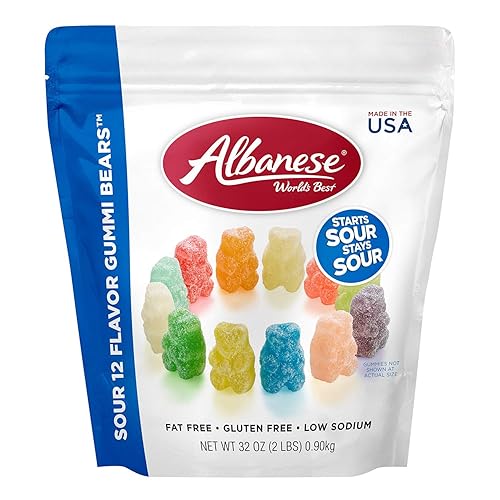 Albanese World's Best Sour 12 Flavor Gummi Bears, 32oz Bag of Candy - Sour Gummi Bears - 32 Ounce (Pack of 1)