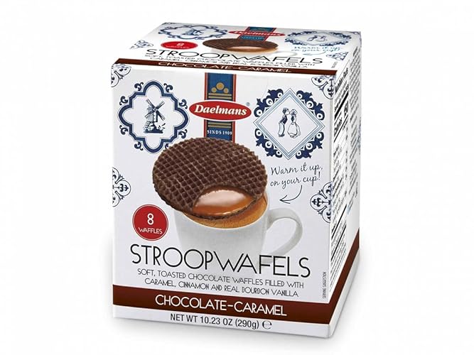 Daelmans Chocolate Caramel Stroopwafels - Chocolate Stroopwafel Caramel, Stroop Waffles, Stroopwaffle, Dutch Chocolate Waffle Cookies, Made in Holland - 10.23 oz (8 Waffles)