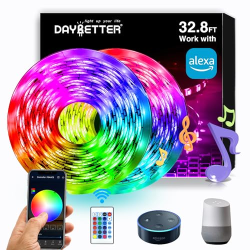 DAYBETTER Smart WiFi Led Strip Lights Work with Alexa Google Assistant App Control, Suitable for christmas decorations, festival, Party, 12V -32.8 feet - 32.8ft WiFi