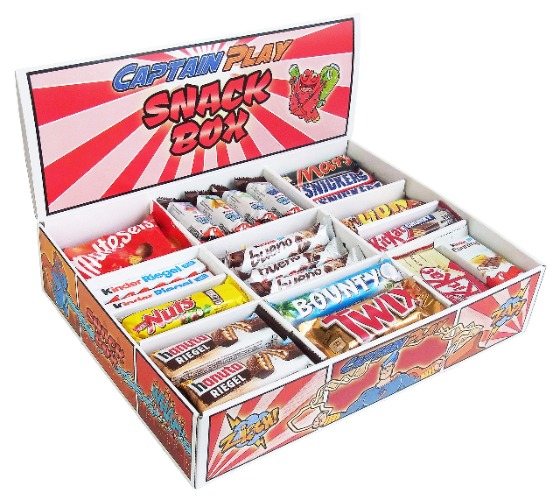 CAPTAIN PLAY | Snack Box mit 80 Schokoriegeln in 14 verschiedenen Sorten | 2,4 kg Süßigkeiten Box - 