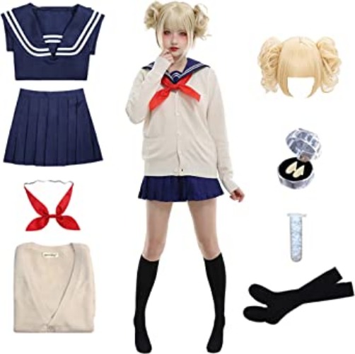 Himiko Toga Cosplay Outfit Halloween Anime Uniform Sailor JK Costumes Dress Set - 8pcs Set Large