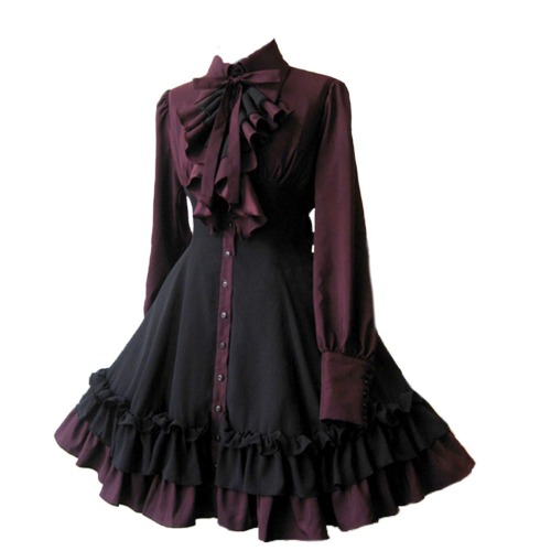 ZZEQYG Women Girls Black Gothic Dress Long/Short Sleeves Polyester Ruffle Dress with Bows
